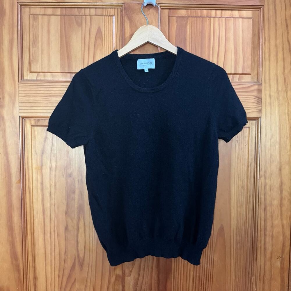 Eric Bompard Cashmere Black Short Sleeve Crewneck Sweater Size L